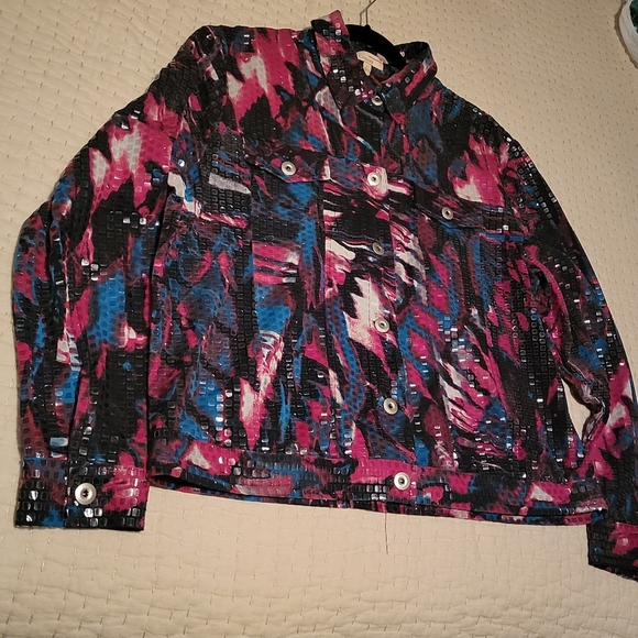 Choices Vintage Y2K Bomber Jacket Red Whit Blue Sequins Womens Size Large - Picture 2 of 7